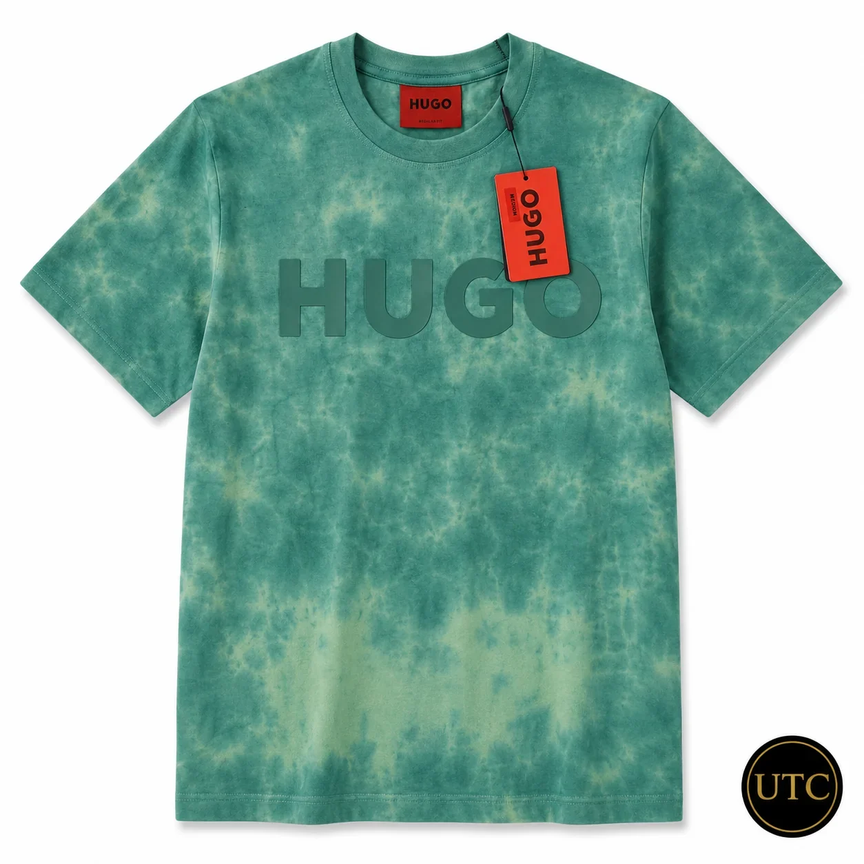 HUGO Men's Premium Green Tie-Dye Logo T-Shirt ๐ | Soft Cotton Crew Neck | ๐ฟ Luxury Everyday Style | ๐จ๐ฆ Fast Shipping