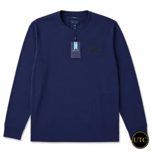 GANT Men's Premium Navy Long Sleeve T-Shirt 👕 | 100% Soft Cotton Crew Neck | Luxury Casual Everyday Wear