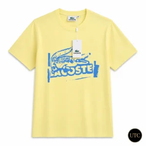 Lacoste Men's Yellow Graphic T-Shirt | Premium Cotton Crew Neck Short Sleeve Tee