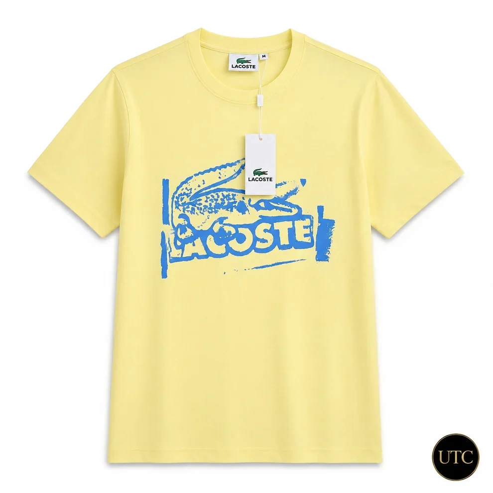 Lacoste Men's Yellow Graphic T-Shirt | Premium Cotton Crew Neck Short Sleeve Tee