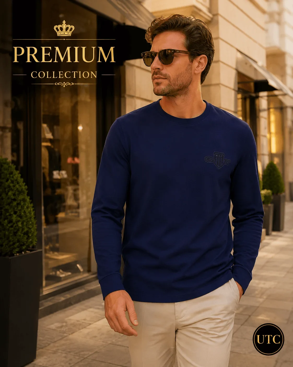 GANT Men's Premium Navy Long Sleeve T-Shirt ๐ | 100% Soft Cotton Crew Neck | Luxury Casual Everyday Wear - Image 2