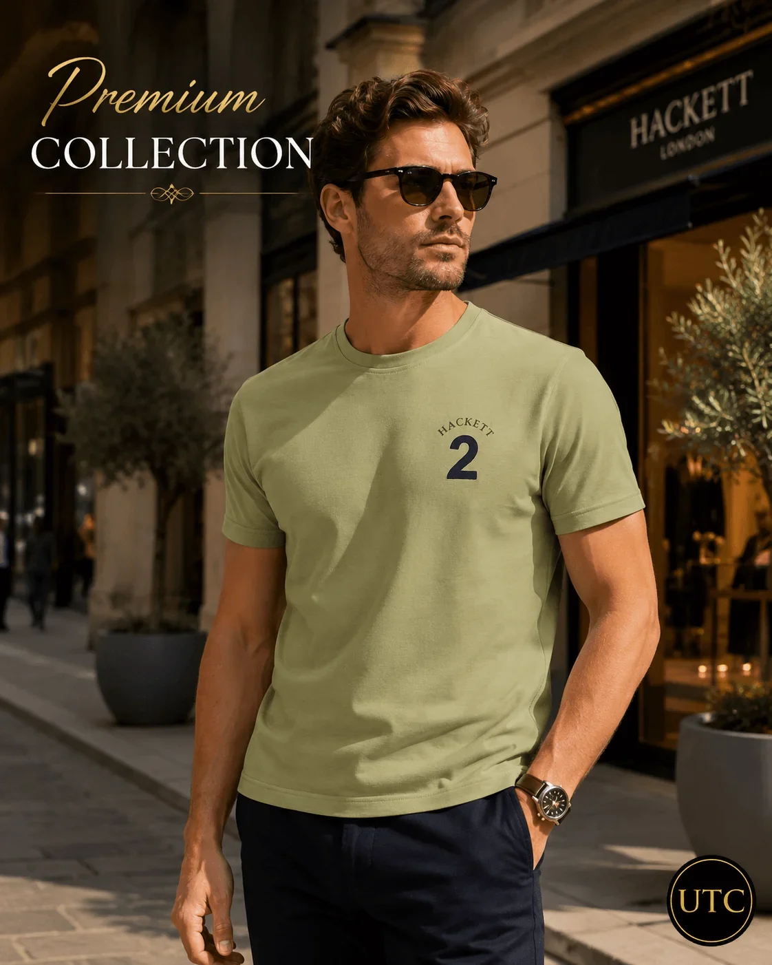 Hackett London Men's Premium Sage Green T-Shirt ๐ | 100% Soft Cotton Crew Neck | Luxury Casual Everyday Wear - Image 2