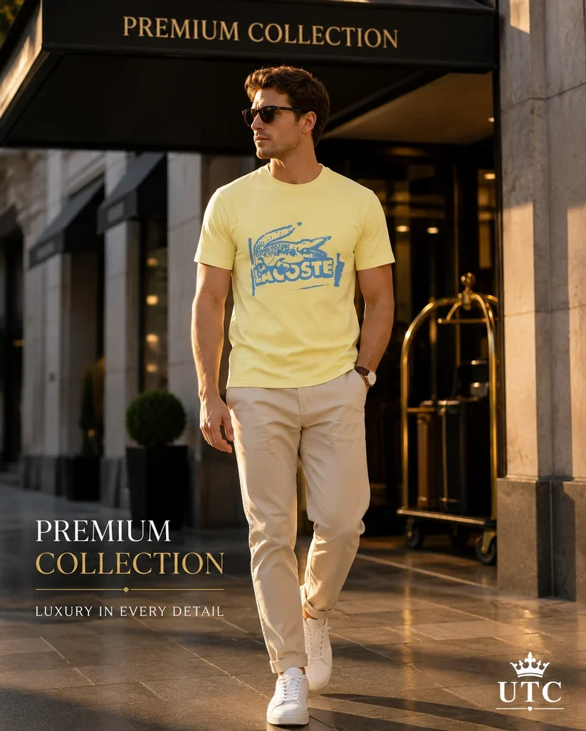 Lacoste Men's Yellow Graphic T-Shirt | Premium Cotton Crew Neck Short Sleeve Tee - Image 2