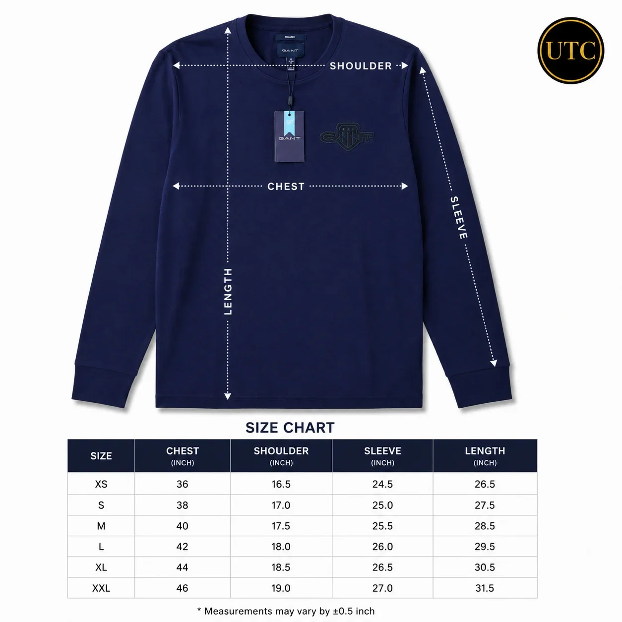 GANT Men's Premium Navy Long Sleeve T-Shirt ๐ | 100% Soft Cotton Crew Neck | Luxury Casual Everyday Wear - Image 5