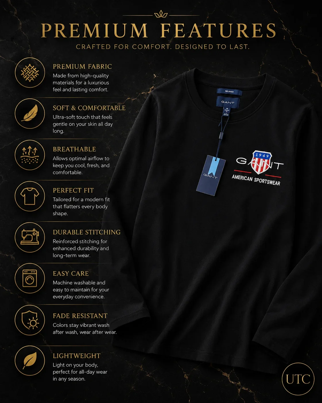 GANT Men's Premium Long Sleeve T-Shirt ๐โจ | 100% Authentic | Classic American Sportswear - Image 4