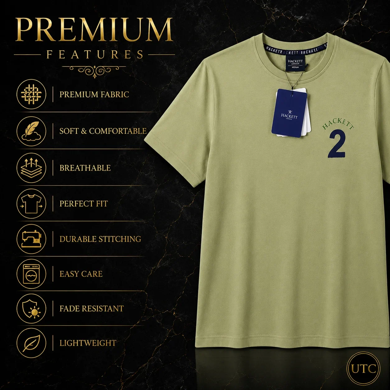 Hackett London Men's Premium Sage Green T-Shirt ๐ | 100% Soft Cotton Crew Neck | Luxury Casual Everyday Wear - Image 12