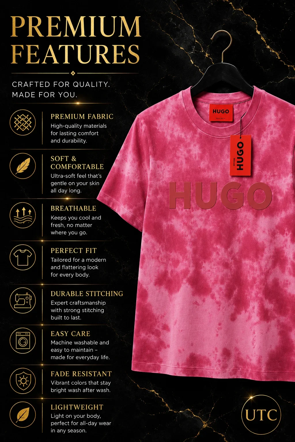 HUGO Men's Premium Pink Tie-Dye T-Shirt π | Soft Cotton Crew Neck | Luxury Everyday Style | π¨π¦ Fast Shipping - Image 8