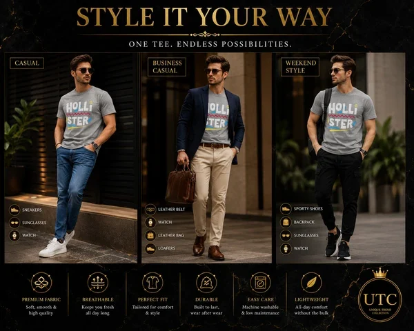 Hollister Men's Premium Graphic T-Shirt ๐ | Soft Cotton Crew Neck | Casual Everyday Style | 100% Authentic - Image 3