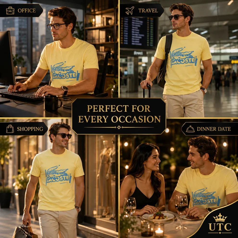 Lacoste Men's Yellow Graphic T-Shirt | Premium Cotton Crew Neck Short Sleeve Tee - Image 7