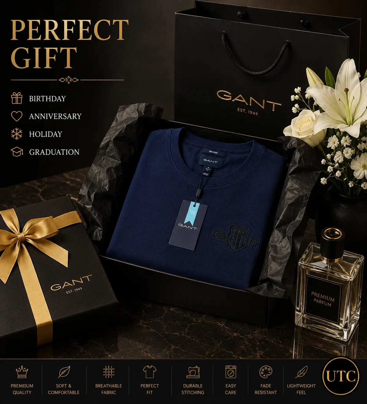 GANT Men's Premium Navy Long Sleeve T-Shirt ๐ | 100% Soft Cotton Crew Neck | Luxury Casual Everyday Wear - Image 9