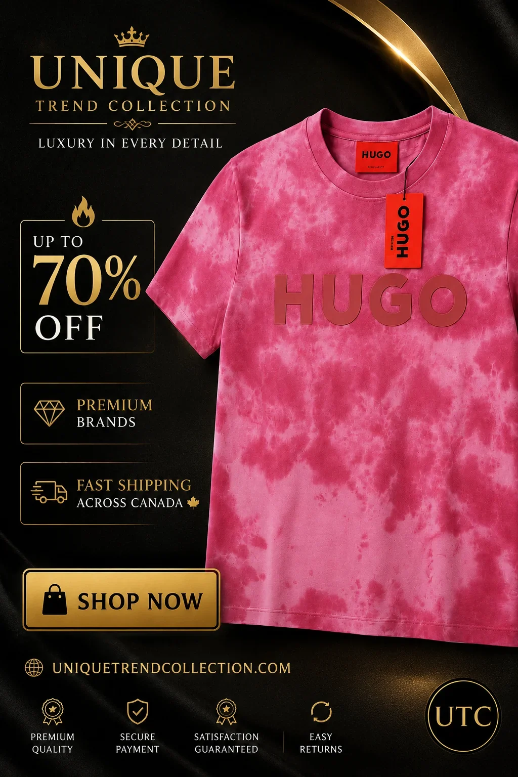 HUGO Men's Premium Pink Tie-Dye T-Shirt π | Soft Cotton Crew Neck | Luxury Everyday Style | π¨π¦ Fast Shipping - Image 9