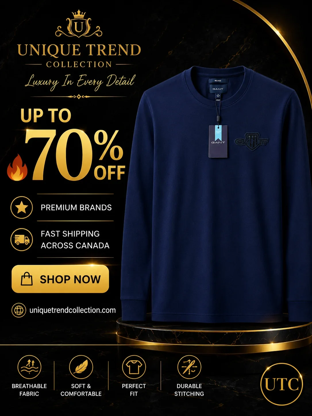 GANT Men's Premium Navy Long Sleeve T-Shirt ๐ | 100% Soft Cotton Crew Neck | Luxury Casual Everyday Wear - Image 10