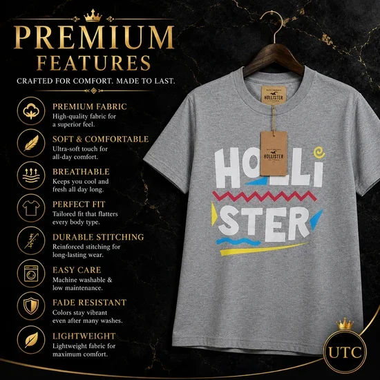 Hollister Men's Premium Graphic T-Shirt ๐ | Soft Cotton Crew Neck | Casual Everyday Style | 100% Authentic - Image 6