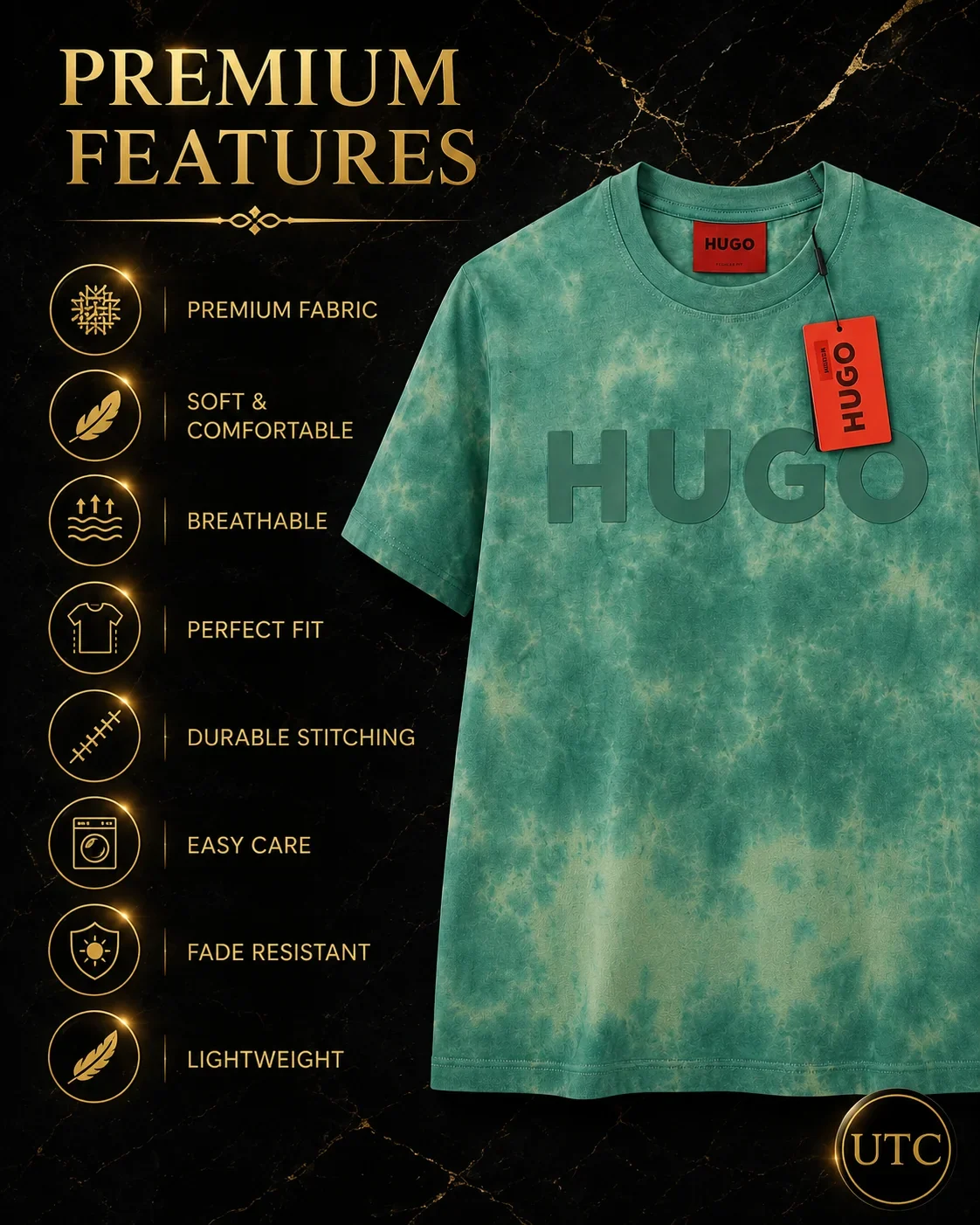 HUGO Men's Premium Green Tie-Dye Logo T-Shirt ๐ | Soft Cotton Crew Neck | ๐ฟ Luxury Everyday Style | ๐จ๐ฆ Fast Shipping - Image 5